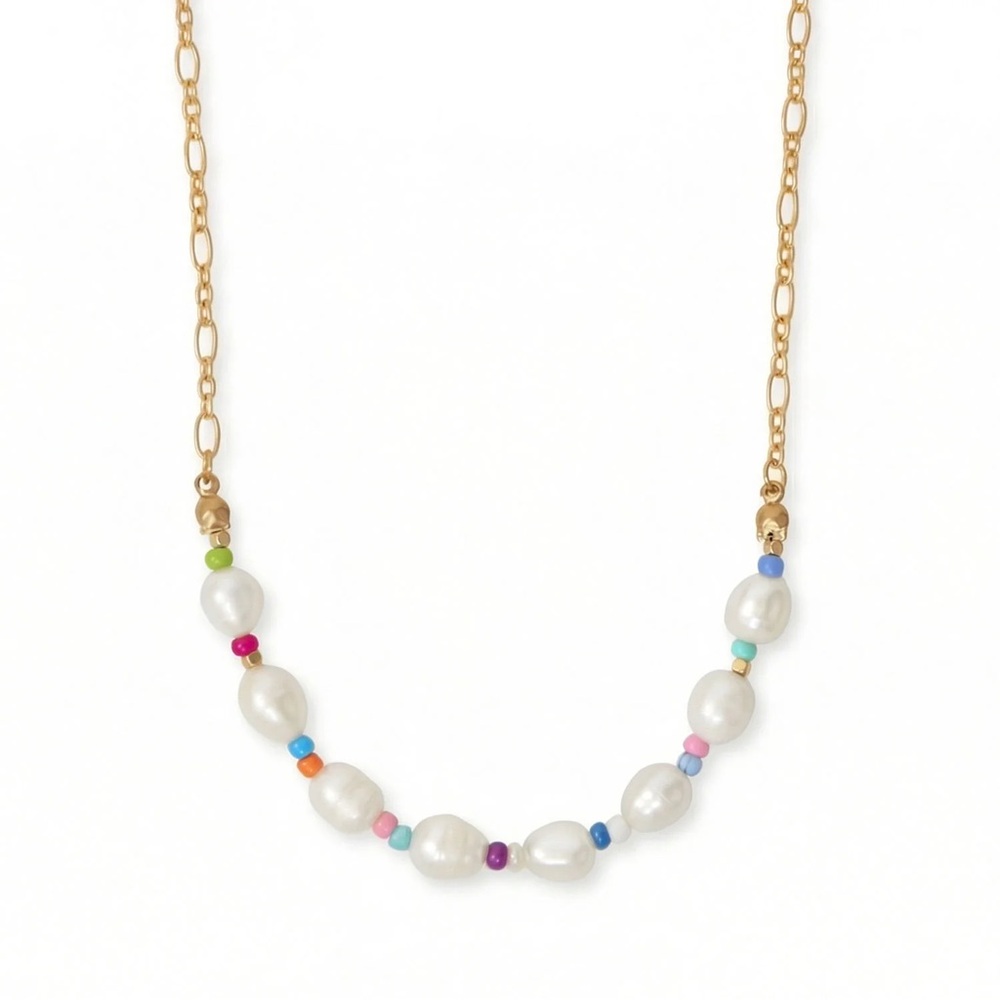 NWT - 18" + 3" Rainbow Seed Bead and Cultured Freshwater Pearl Necklace